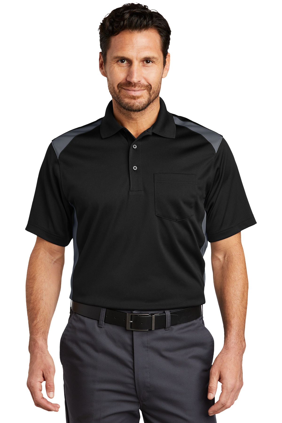 CornerStone Select Snag-Proof Two Way Colorblock Pocket Polo. CS416 - Image 1