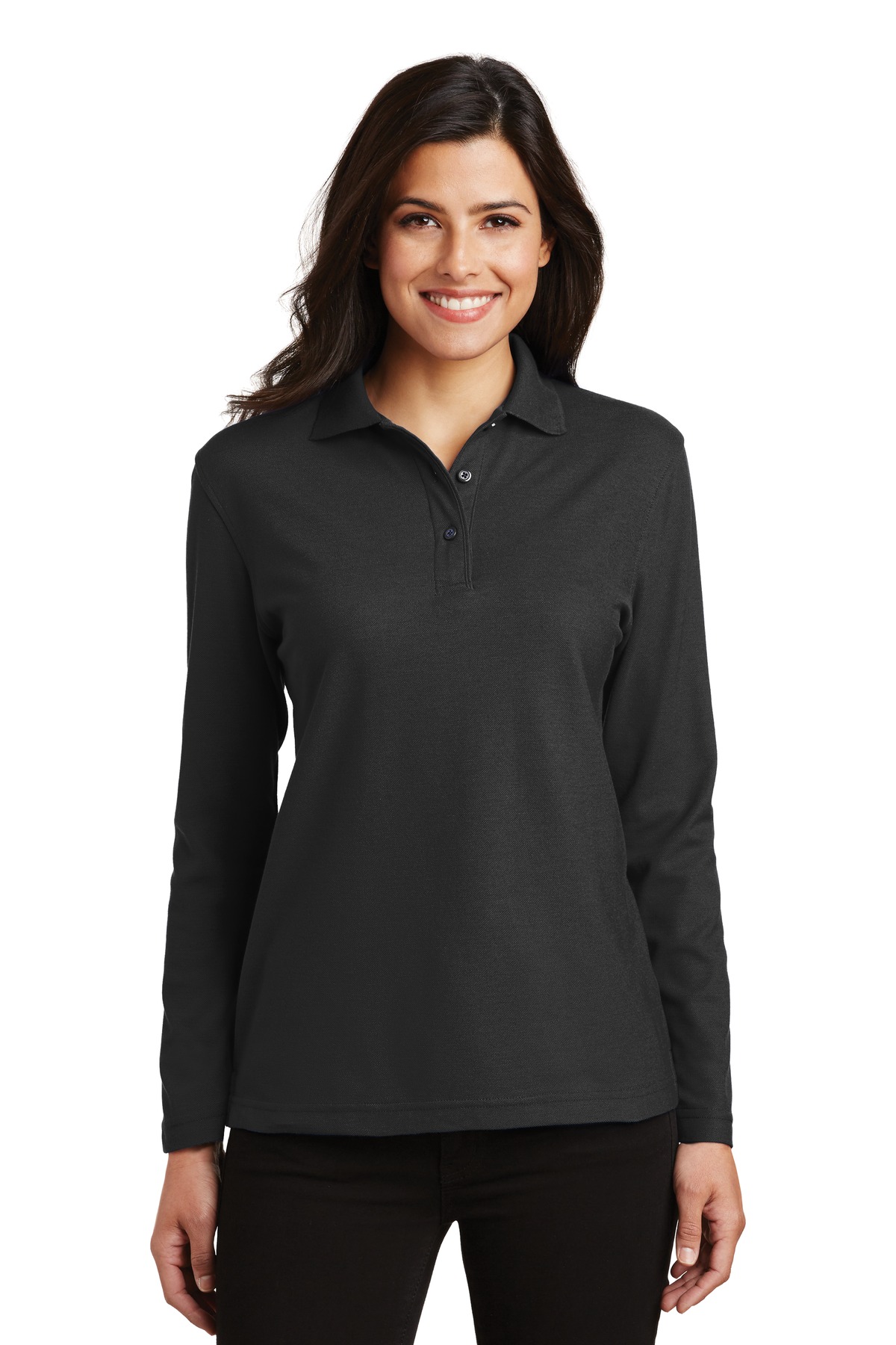 Port Authority Women's Silk Touch Long Sleeve Polo.  L500LS - Image 1