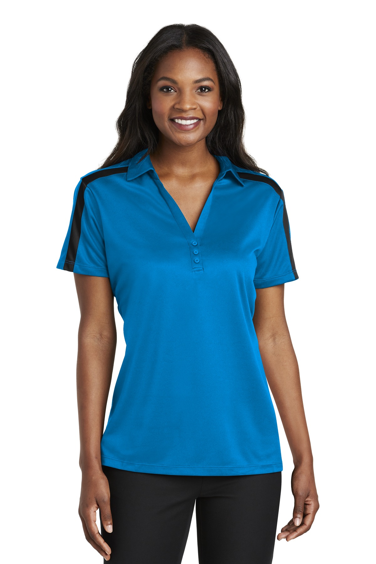Port Authority Women's Silk Touch Performance Colorblock Stripe Polo. L547 - Image 11