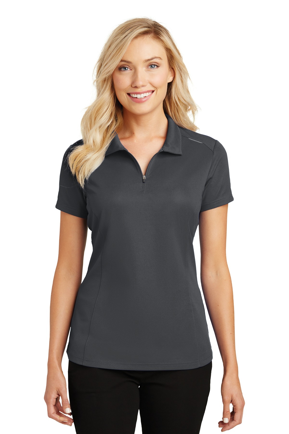 Port Authority Women's Pinpoint Mesh Zip Polo. L580 - Image 1