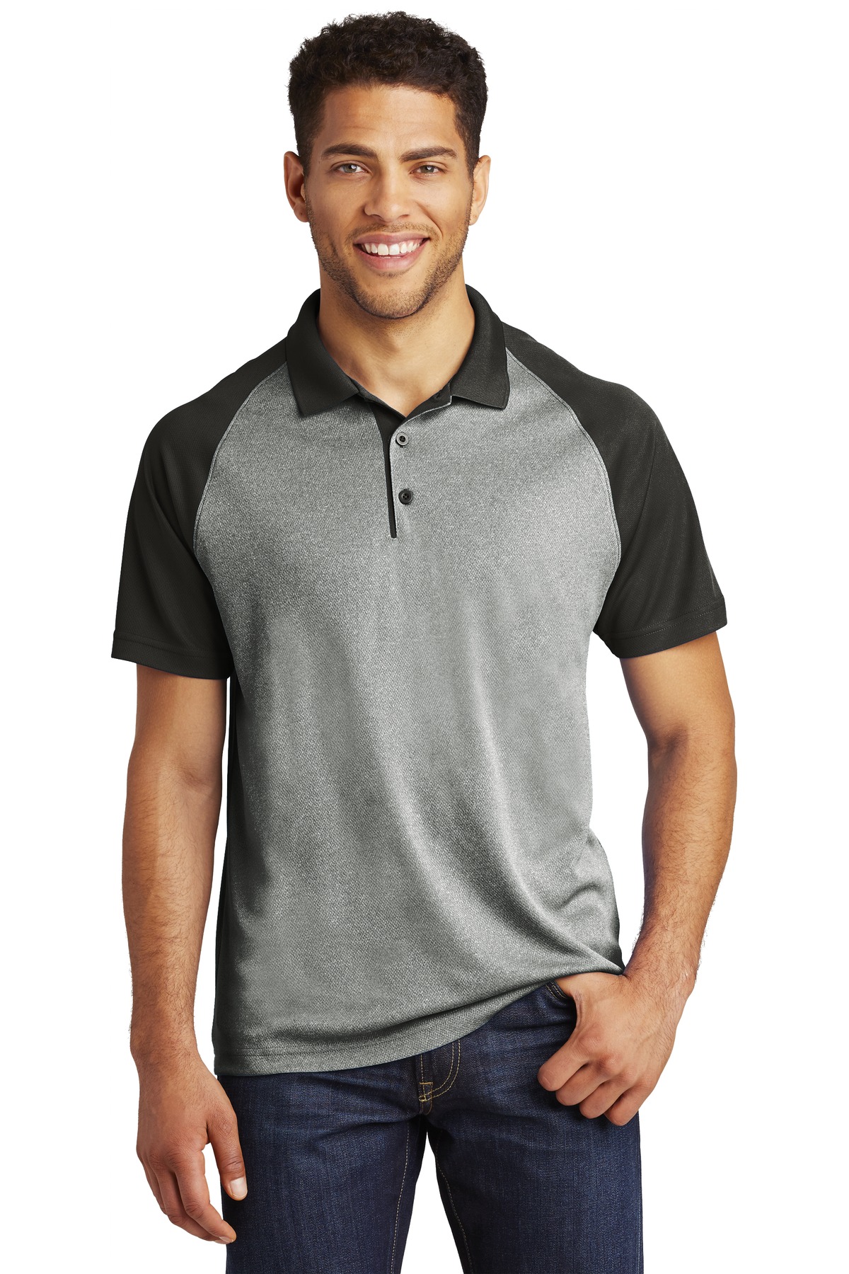 Sport-Tek  PosiCharge  RacerMesh  Raglan Heather Block Polo. ST641 - Image 1