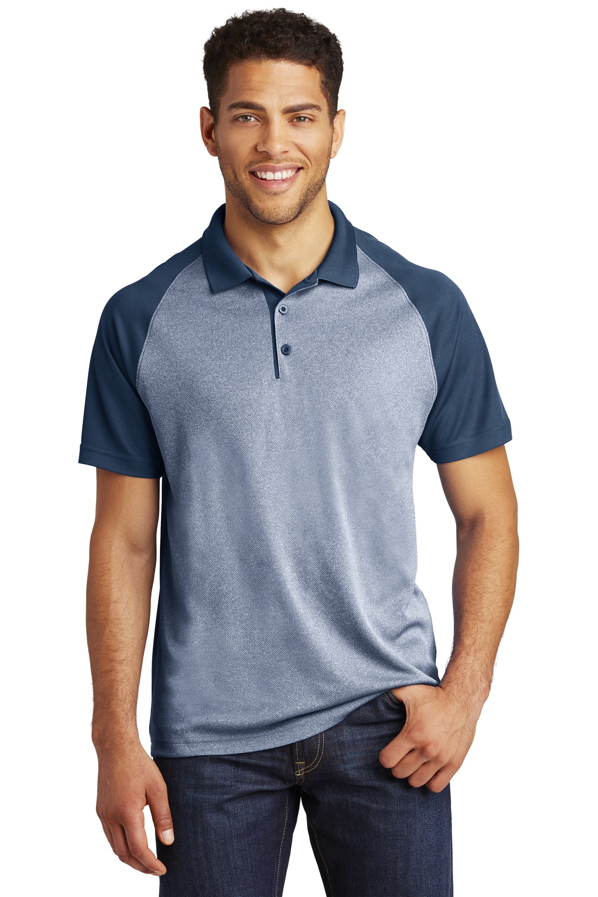 Sport-Tek  PosiCharge  RacerMesh  Raglan Heather Block Polo. ST641 - Image 20